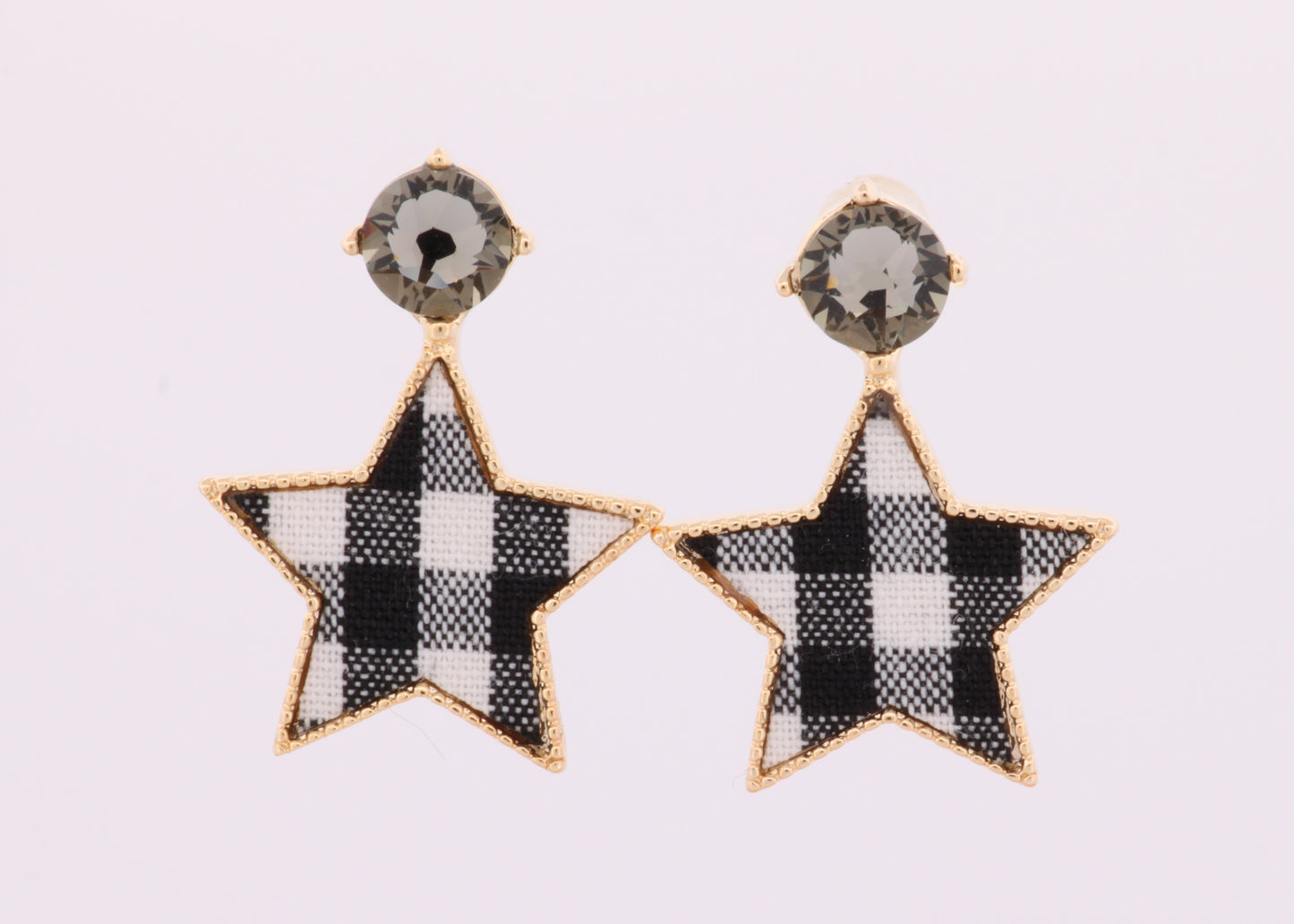 Black Plaid Star Black Crystal Earrings