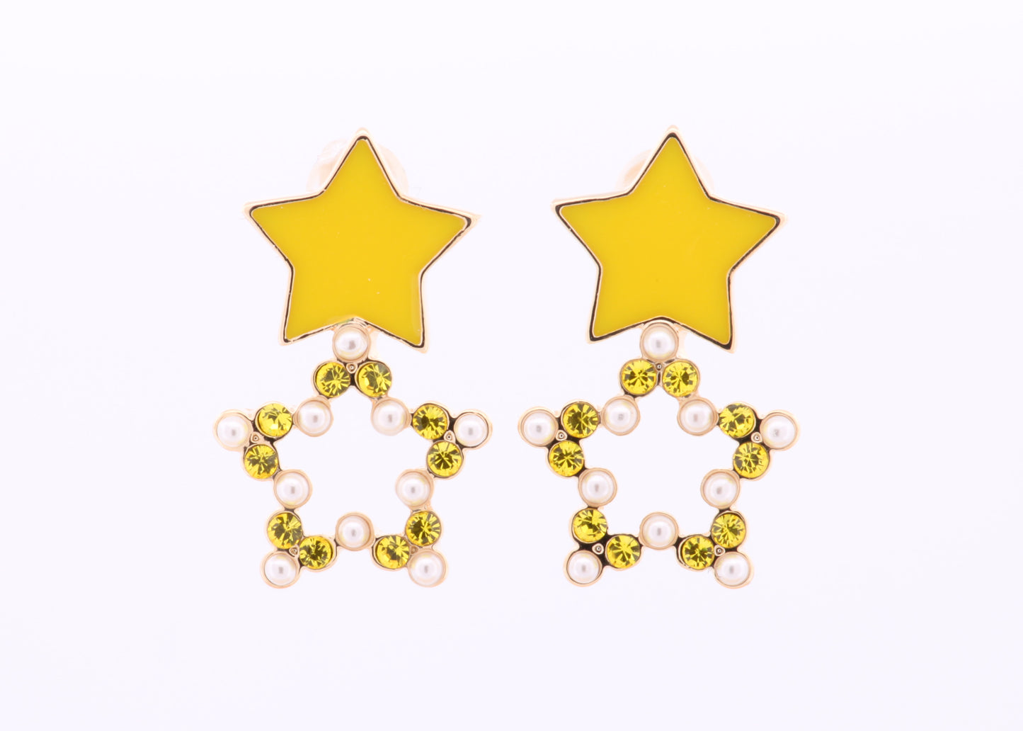 Yellow Dual Double Stars Earrings