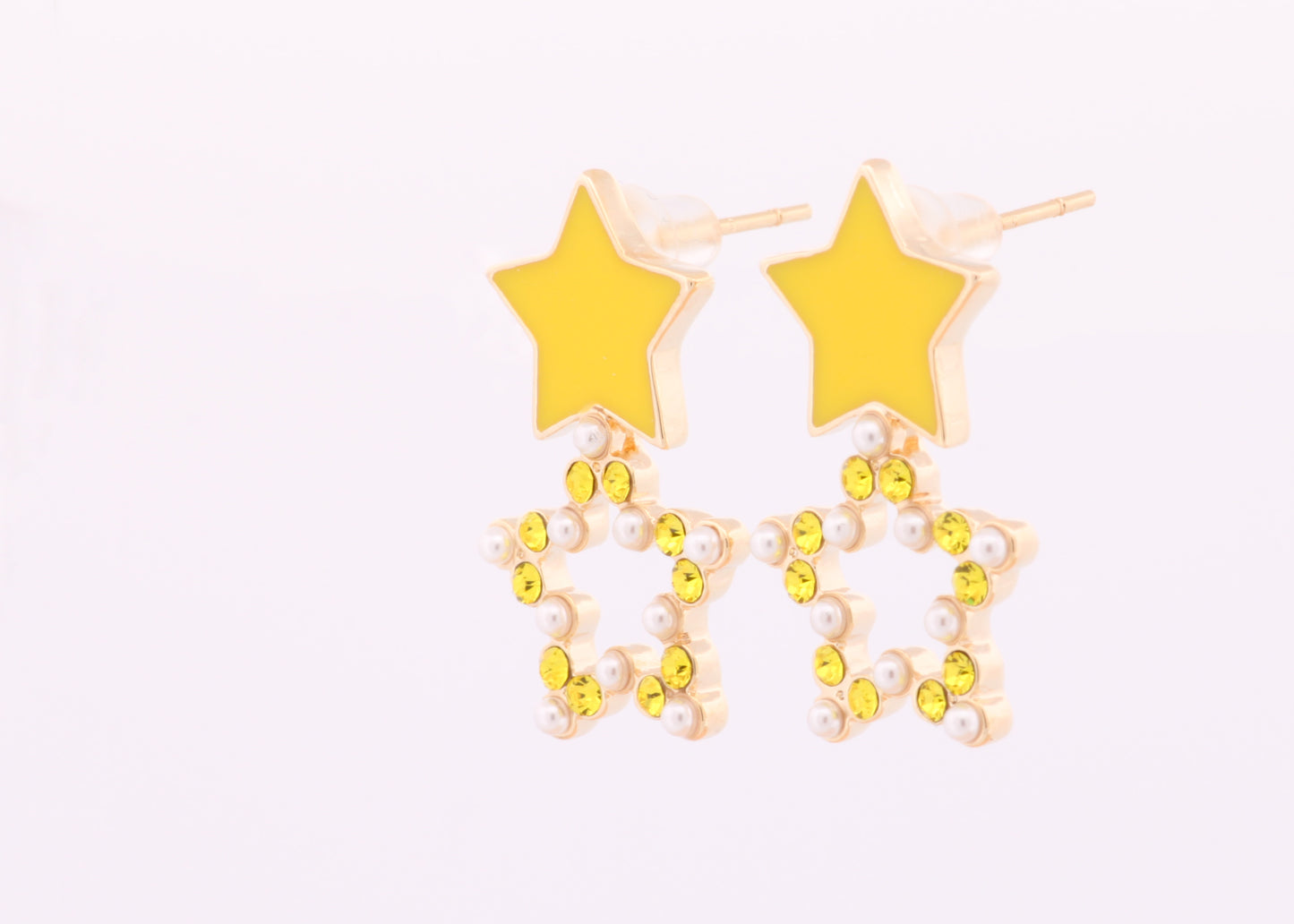 Yellow Dual Double Stars Earrings