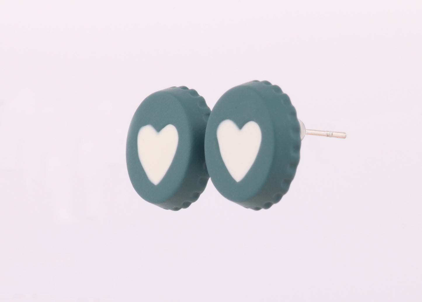 Teal Circle White Heart Earrings