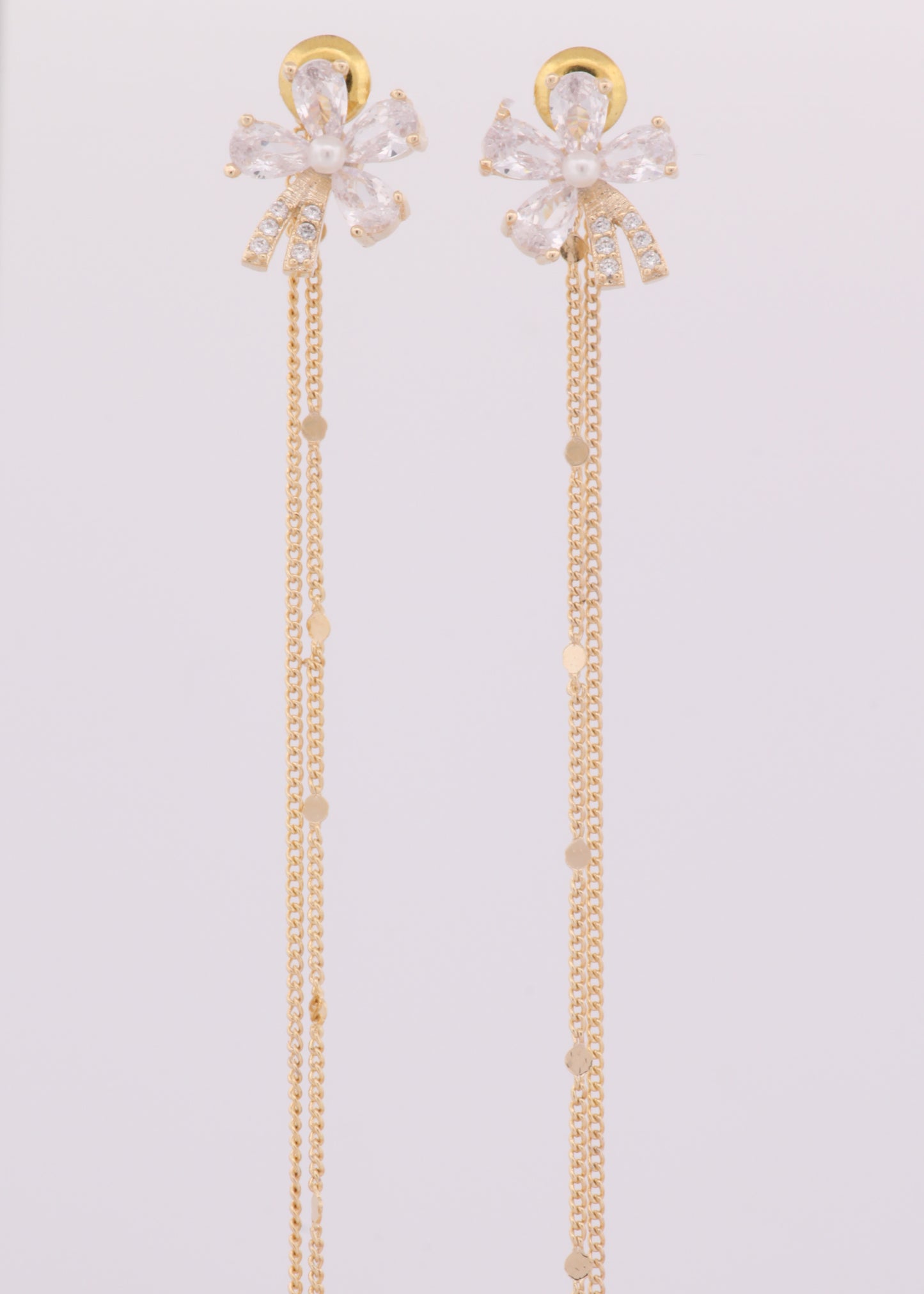 Clear Ribbon Gold Chain Earrings