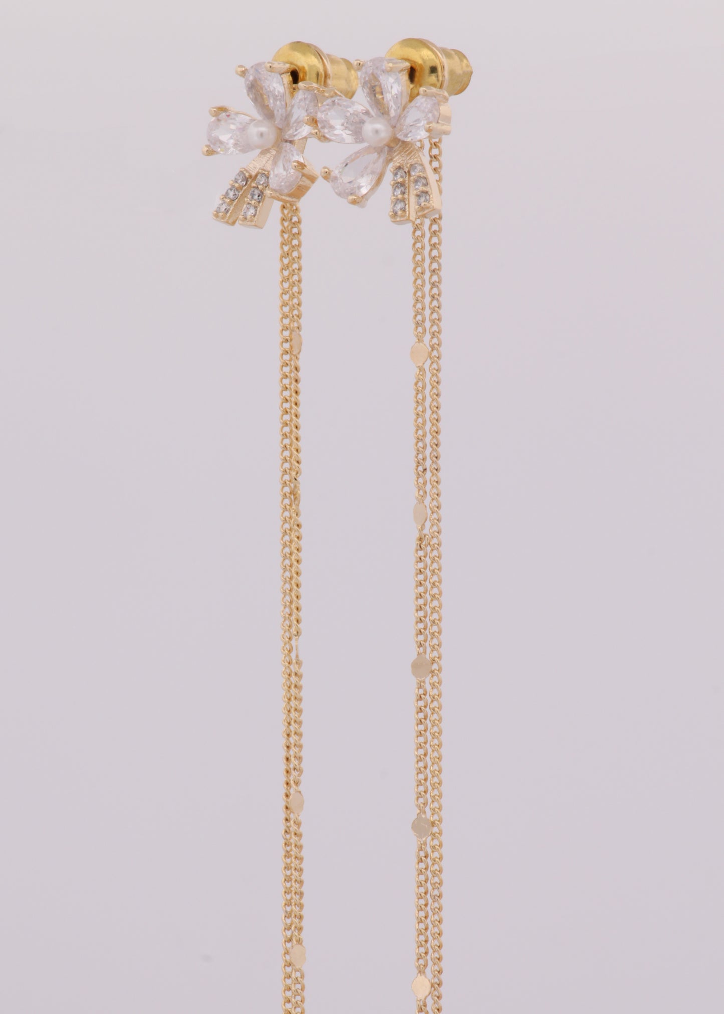 Clear Ribbon Gold Chain Earrings