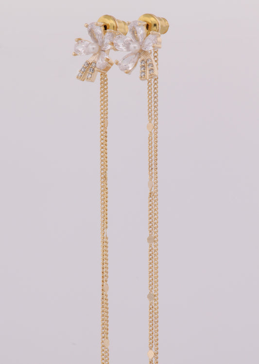 Clear Ribbon Gold Chain Earrings