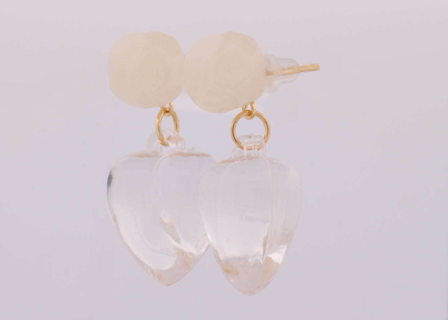 Clear Heart Peach Stone Earrings