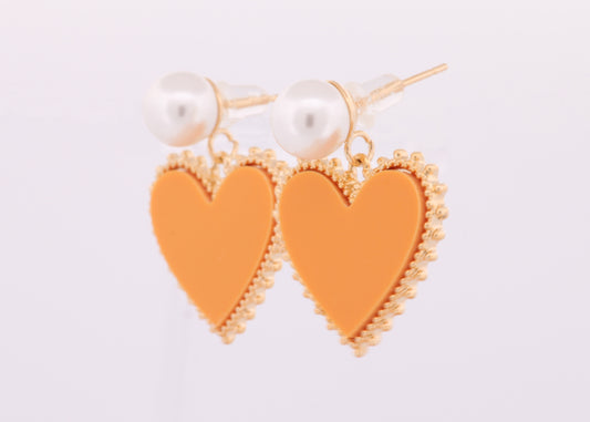 Orange Heart Pearl Earrings