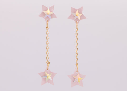 Peach Star Gold Chain Earrings
