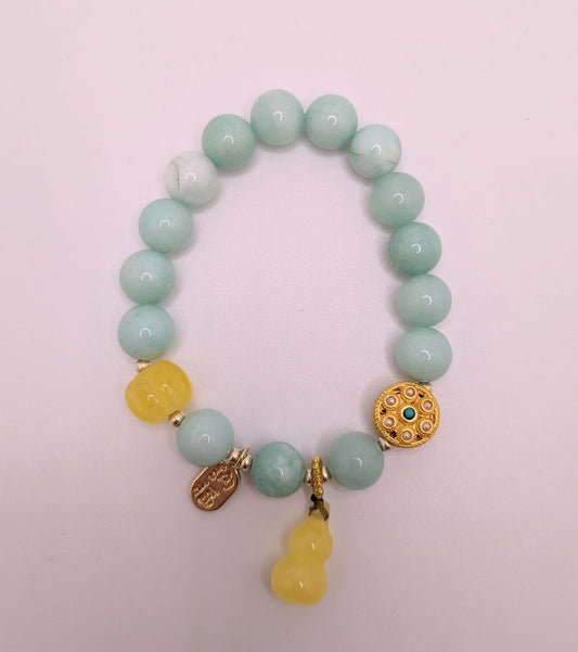 Light Blue Beaded Bracelet with Gourd