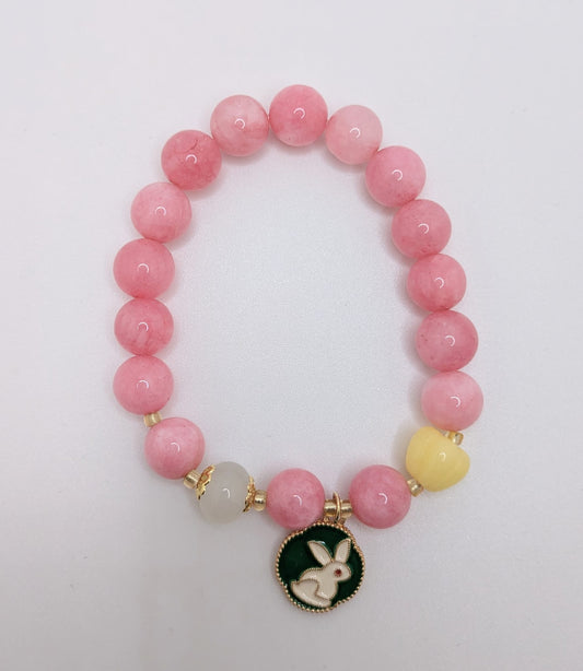 Light Pink Beaded Bracelet with Rabbit