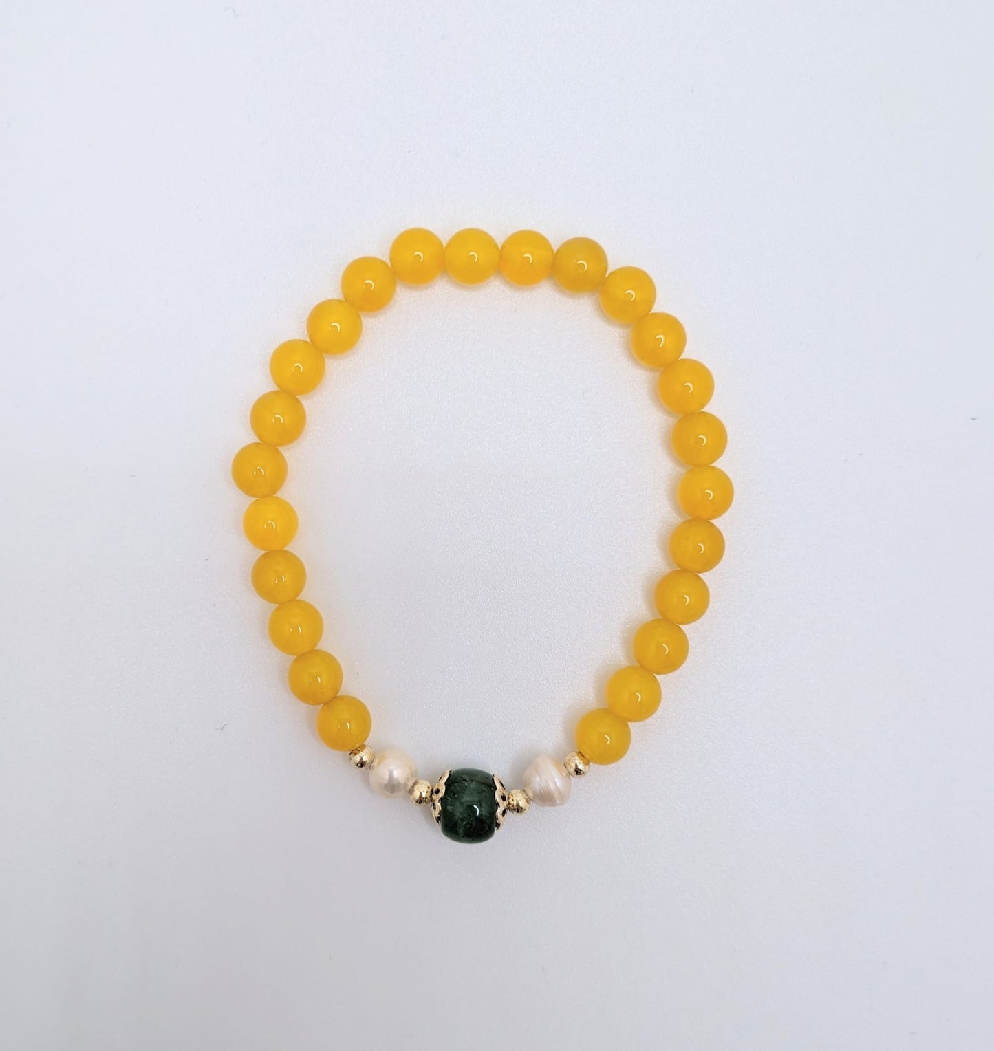 Orange Beaded Bracelet with Green Jade